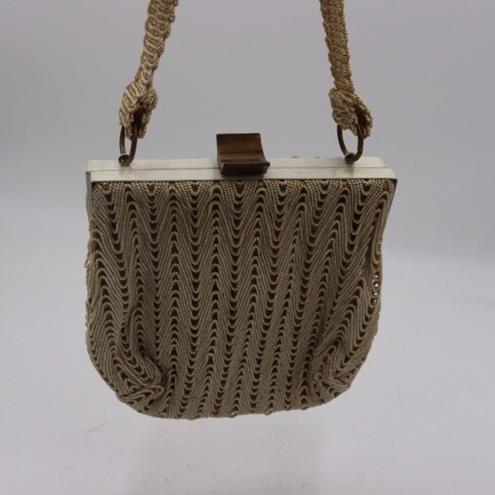 Vintage Cream Beaded Clam Shell Handbag Clutch - Picture 4 of 11